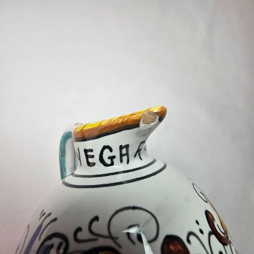 Deruta Italy Raffaellesco Majolica Ceramic Vinegar Cruet Hand Painted Vintage